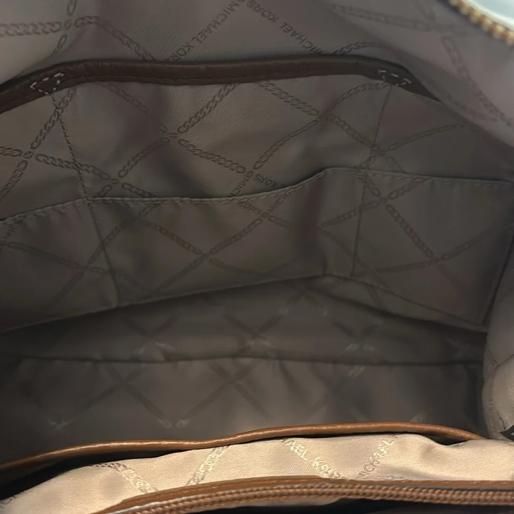 MICHAEL Michael Kors pebbled Leather Large Hobo Shoulder Bag brown gold accents - Picture 7 of 14